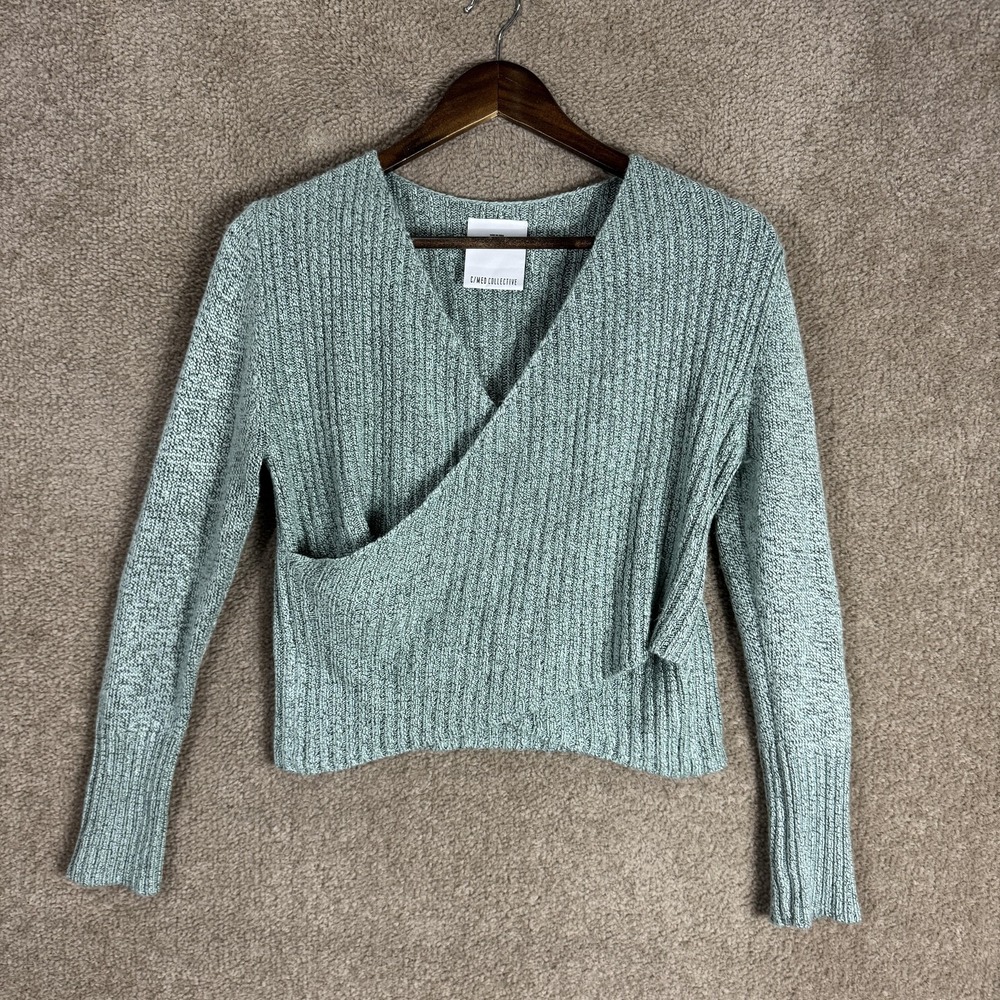 C/MEO Collective Sweater Womens Small Surplice Wrap‎ Ribbed Knit Long Sleeve